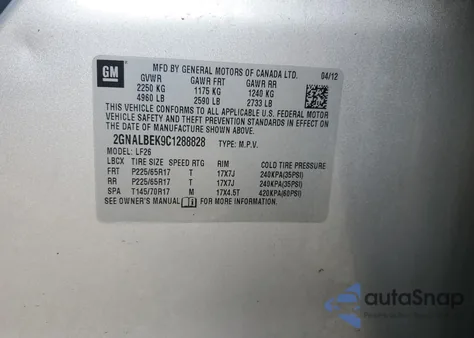 2012 Chevrolet Equinox Ls z USA, uszkodzony, nr VIN 2GNALBEK9C1288828